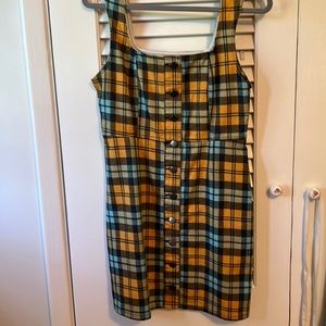 Yellow + Light Blue Plaid Button Down Urban Outfitters Dress